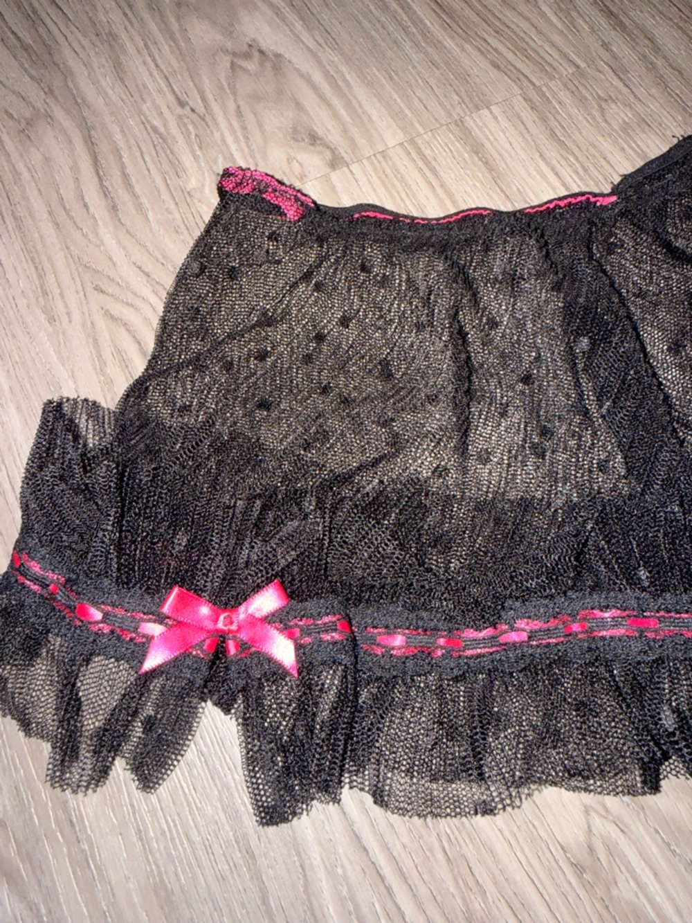 Black Lace Mini Skirt with Hot Pink Ribbon Trim - Women Intimates & Sleepwear - Picture 3 of 4